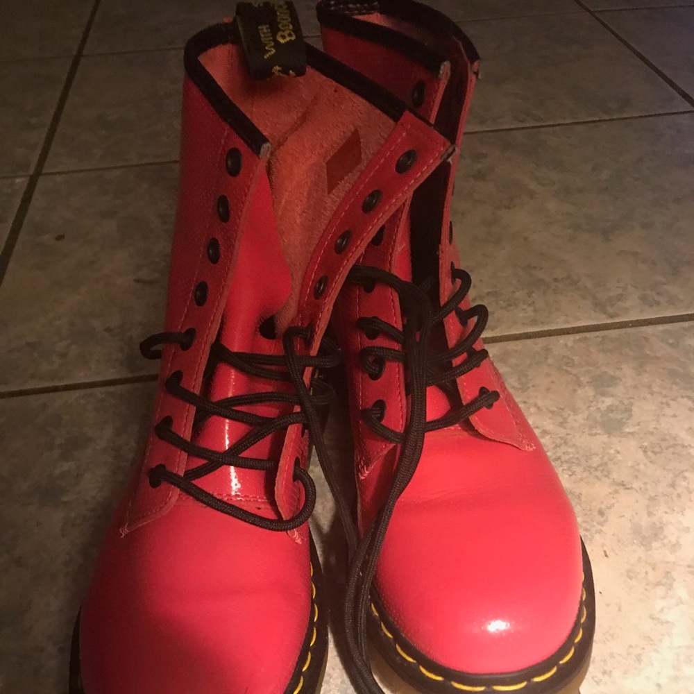 Hot pink perforated dr martens